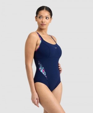 Arena Bodylift Francy Panel Strap Back One Piece Navy / Rose Multicolor | OSMDKWX-28