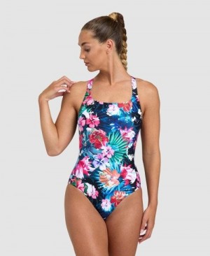 Arena Flower Control Back One Piece Black / Black Multicolor | CJDIWXF-49