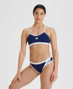 Arena Icons Solid Cross Back Bikini Navy / White | SYVADLB-02