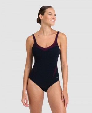 Arena Isabel Lightcross Back One Piece Black / Rose Purple | PVSROJK-84