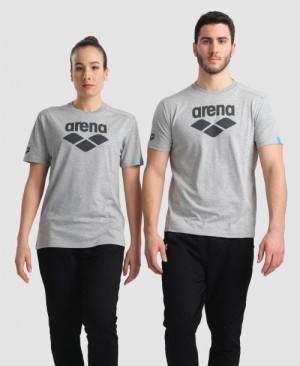 Arena Logo Cotton T-shirt Grey | JXLZDUK-28