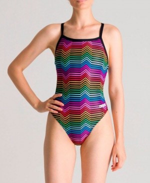 Arena Multicolor Stripes Challenge Back One Piece Black / Multicolor | KDIGMCW-54