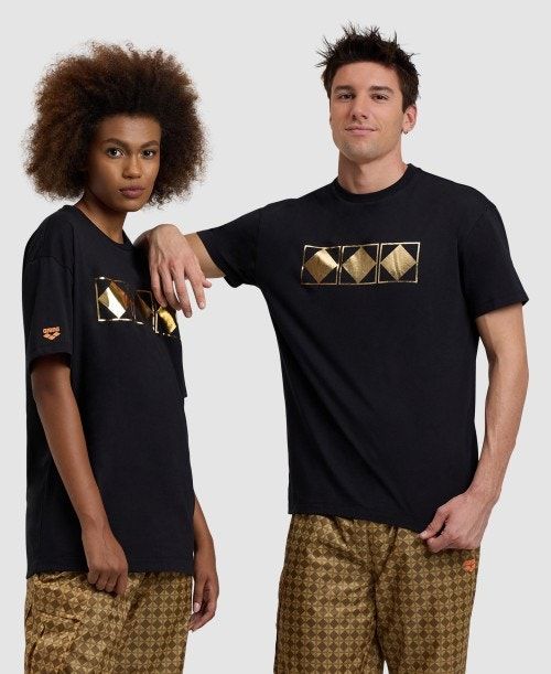 Arena 50th Anniversary Gold T-shirt Black | BSUAQVT-09