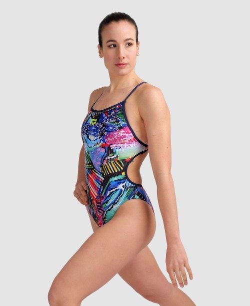 Arena Allover Lace Back One Piece Navy / Multicolor | ASWTUNV-42