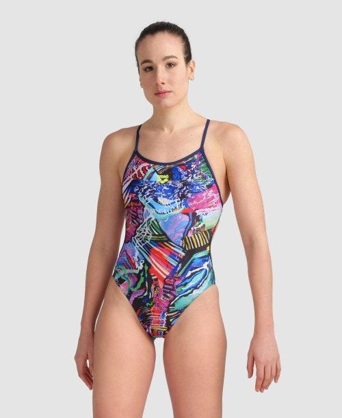 Arena Allover Lace Back One Piece Navy / Multicolor | ASWTUNV-42