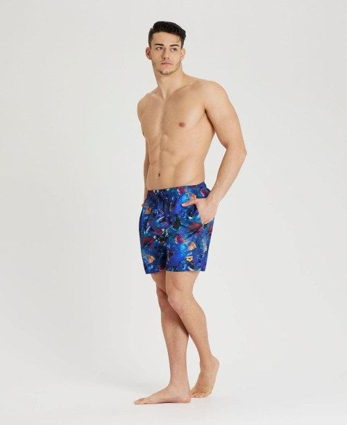 Arena Allover Print Beach Boxer Black Multicolor | VOMHYSC-60