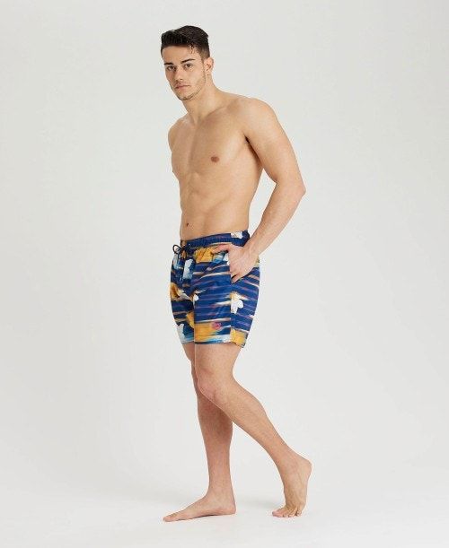 Arena Allover Print Beach Boxer Navy Multicolor | URJKGFM-15