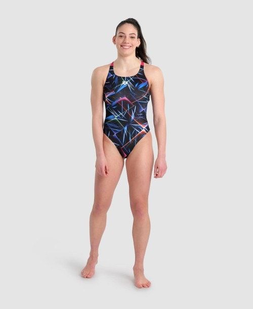 Arena Allover Pro Back One Piece Black / Multicolor / Rose | IGKQJXA-31