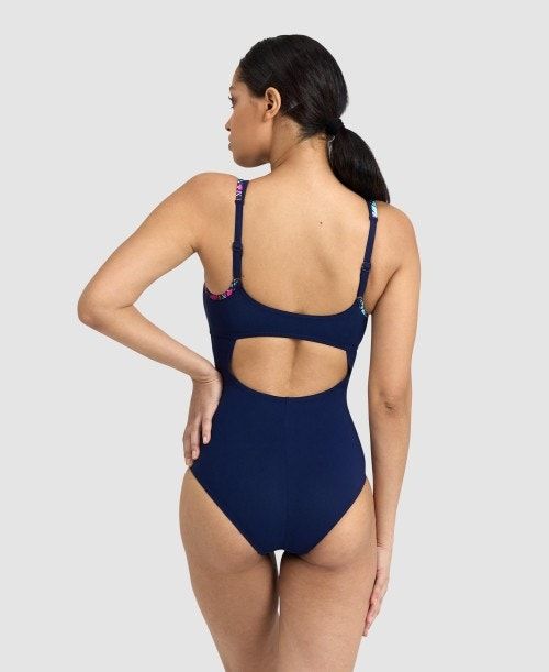 Arena Bodylift Francy Panel Strap Back One Piece Navy / Rose Multicolor | OSMDKWX-28