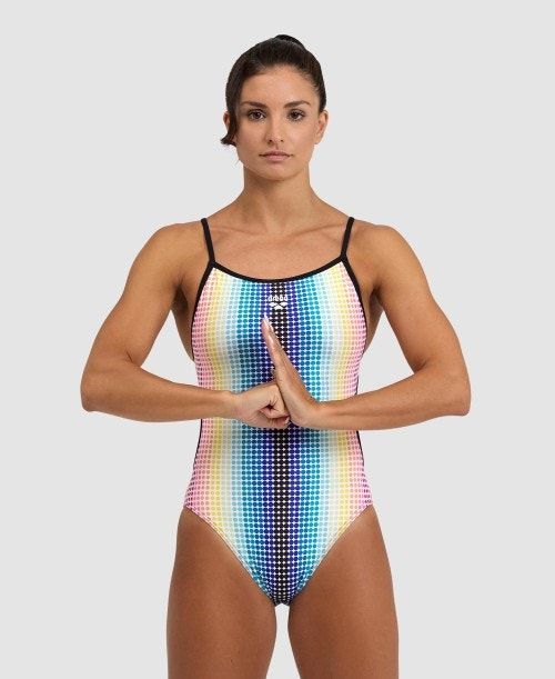 Arena Circle Stripe Lace Back One Piece Black / Multicolor | HPZOWMG-50