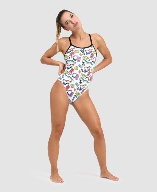 Arena Crazy Challenge Back One Piece Black / White Multicolor | VMQFIBU-09