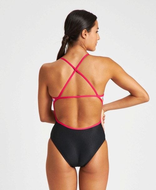 Arena Dots & Half Accelerate Back One Piece Black / Rose | CGVYHQM-64