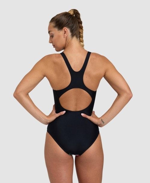 Arena Flower Control Back One Piece Black / Black Multicolor | CJDIWXF-49