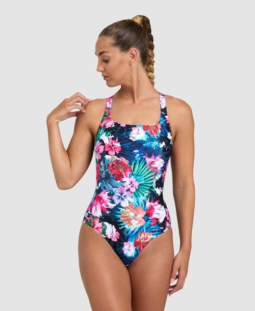 Arena Flower Control Back One Piece Black / Black Multicolor | CJDIWXF-49