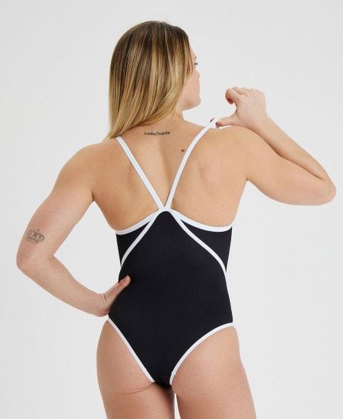 Arena Icons Solid Super Free Back One Piece Black / White | BPYKNEV-43