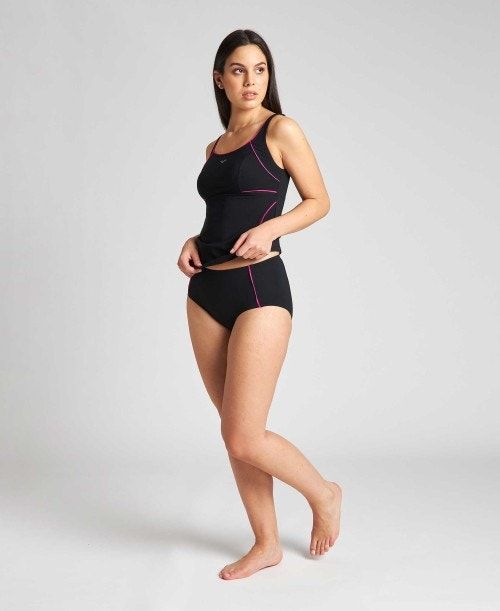 Arena Livia Wing Back Tankini Black / Black / Rose Purple | RQBFYZV-39