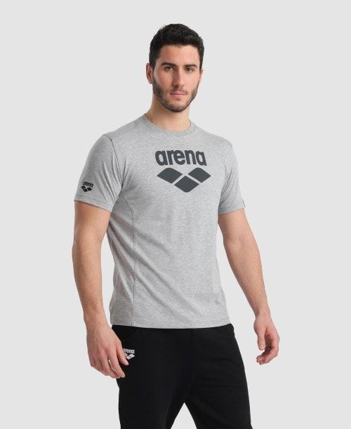 Arena Logo Cotton T-shirt Grey | JXLZDUK-28