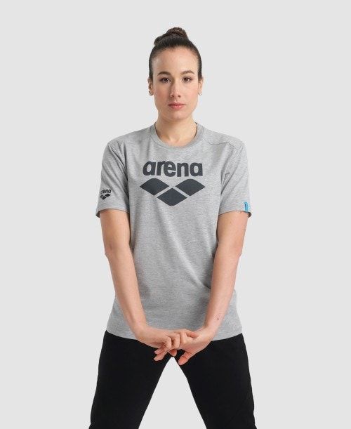 Arena Logo Cotton T-shirt Grey | JXLZDUK-28