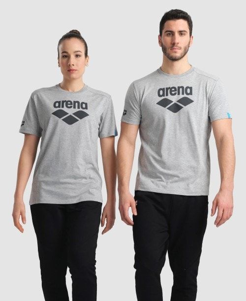 Arena Logo Cotton T-shirt Grey | JXLZDUK-28