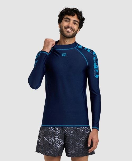 Arena Long Sleeve Rash Guard Navy / Turquoise | WSBJPGN-51