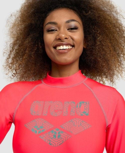 Arena Long Sleeve Rash Guard Red | WUEHKFP-13