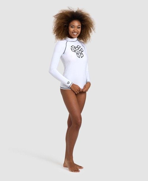 Arena Long Sleeve Rash Guard White / Black | MXECUVI-38