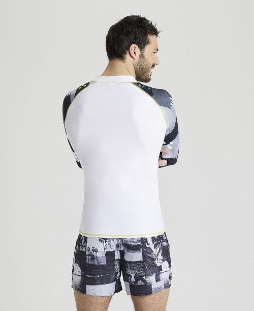 Arena Long Sleeves Allover Rash Vest White / Grey Multicolor | VZIREQN-18