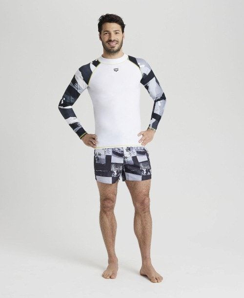 Arena Long Sleeves Allover Rash Vest White / Grey Multicolor | VZIREQN-18