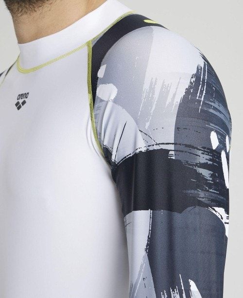 Arena Long Sleeves Allover Rash Vest White / Grey Multicolor | VZIREQN-18