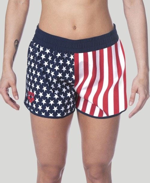 Arena Official Usa Swimming National Team Flag Print Short Multicolor | XYKAMHZ-43