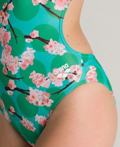 Arena Polka Cherry Challenge Back One Piece - Maxlife Green / Pink | ICQDFWJ-12