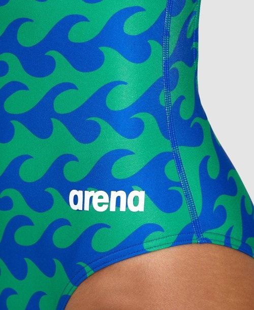 Arena Ride The Wave Light Drop Back One Piece Blue / Navy Green | JIBLUAT-64