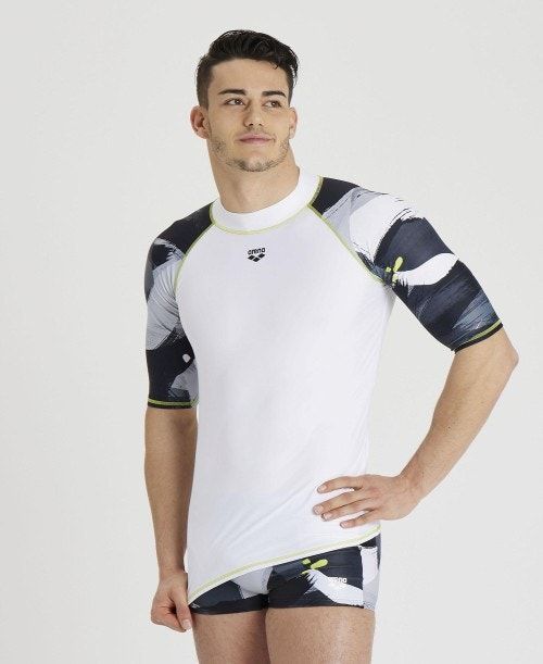 Arena Short Sleeve Rash Guard White / Grey Multicolor | CPVXDJE-64