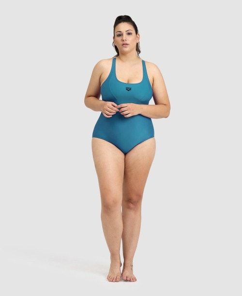 Arena Solid Control Pro Back Plus One Piece Deep Turquoise | SGQDCJY-76