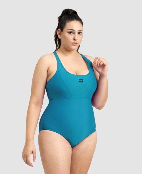 Arena Solid Control Pro Back Plus One Piece Deep Turquoise | SGQDCJY-76