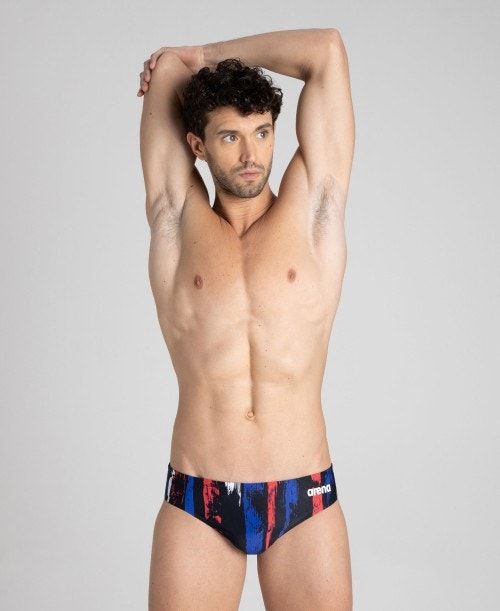 Arena Team Painted Stripes Brief Black / Multicolor White | AQYKTOG-27