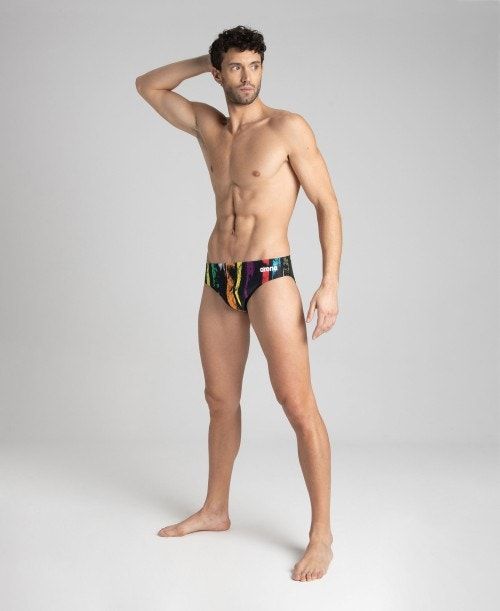 Arena Team Painted Stripes Brief Black / Multicolor Yellow | VIWBOHC-50