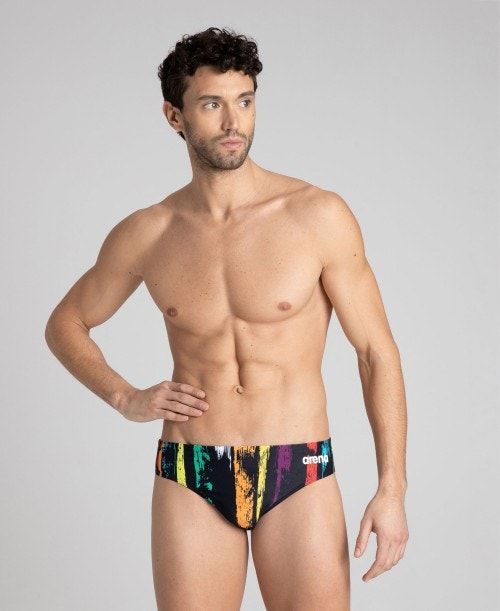 Arena Team Painted Stripes Brief Black / Multicolor Yellow | VIWBOHC-50