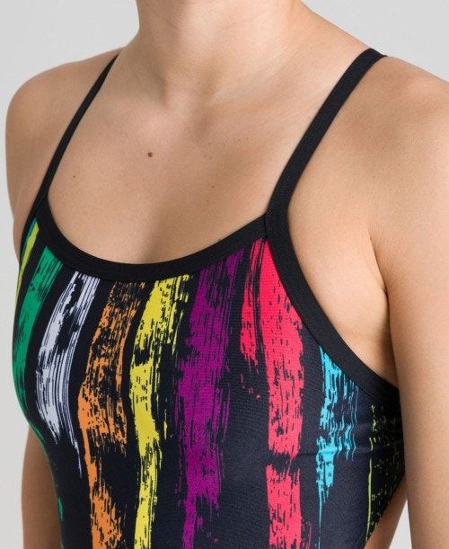 Arena Team Painted Stripes Challenge Back One Piece Black / Multicolor Yellow | WUQOGXV-78