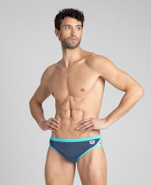 Arena Team Stripe Brief Dark Grey / Mint | EDPQJGW-65