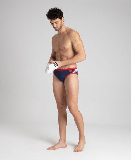 Arena Team Stripe Brief Navy / Red | VQZEWAO-97