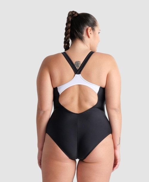 Arena Threefold V Back Plus One Piece Black / White | EKGDFIO-52