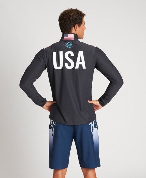 Arena Usa Swimming Team Kit Half Zip Shirt Black | GXMLNQH-82