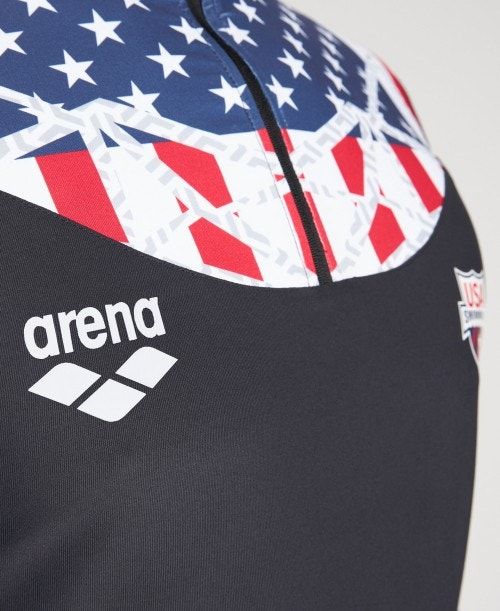 Arena Usa Swimming Team Kit Half Zip Shirt Black | GXMLNQH-82