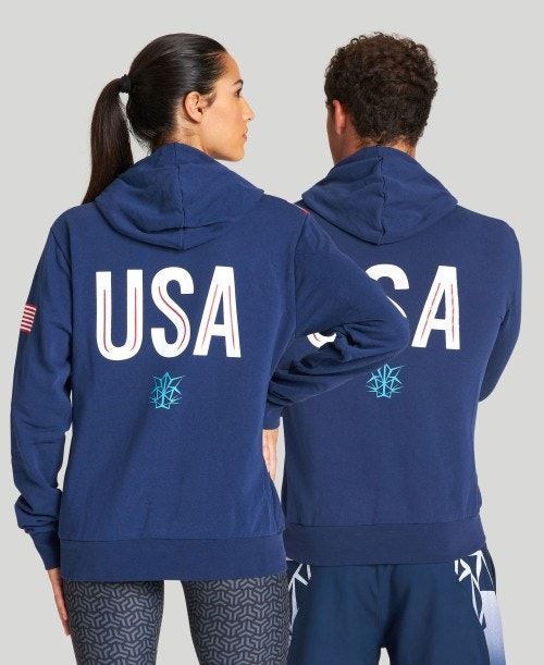 Arena Usa Swimming Team Kit Hooded Zip Jacket Navy | KOEXAZB-02