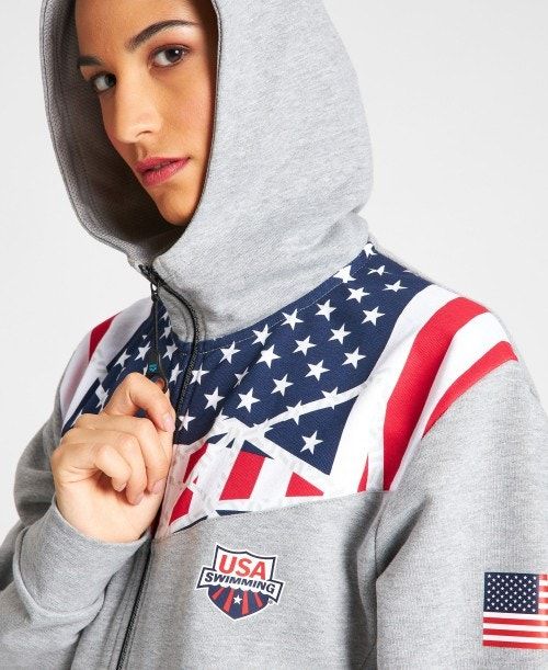 Arena Usa Swimming Team Kit Hooded Zip Jacket Grey | KJUHZAX-59