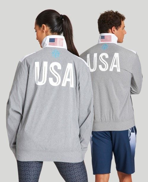 Arena Usa Swimming Team Kit Og Demin Warm Up Jacket Grey Blue | ALPWUJD-78