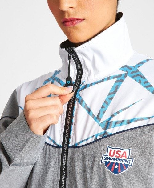 Arena Usa Swimming Team Kit Og Demin Warm Up Jacket Grey Blue | ALPWUJD-78