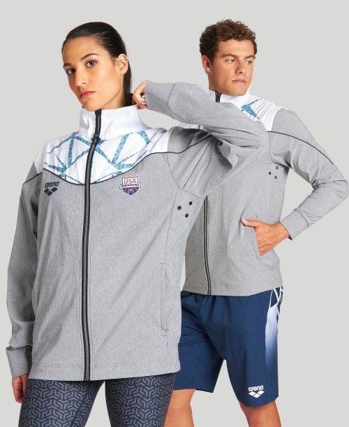 Arena Usa Swimming Team Kit Og Demin Warm Up Jacket Grey Blue | ALPWUJD-78