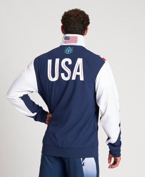 Arena Usa Swimming Team Kit Warm Up Jacket Navy / White | ZQTNHLG-42